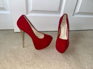 Women's Red Suede Platform Heels